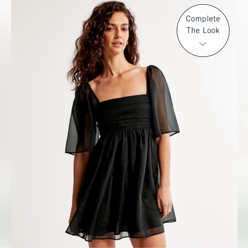 Abercrombie & Fitch Black Emerson Ruched Angel Sleeve Mini Dress Size XL Tall